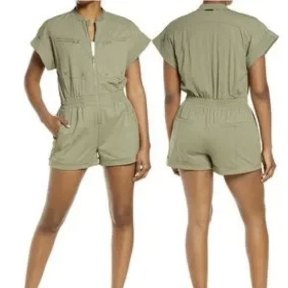 Blanc Noir BLR01700 Utility‎ Zip Front Romper Olive Green Womens Large